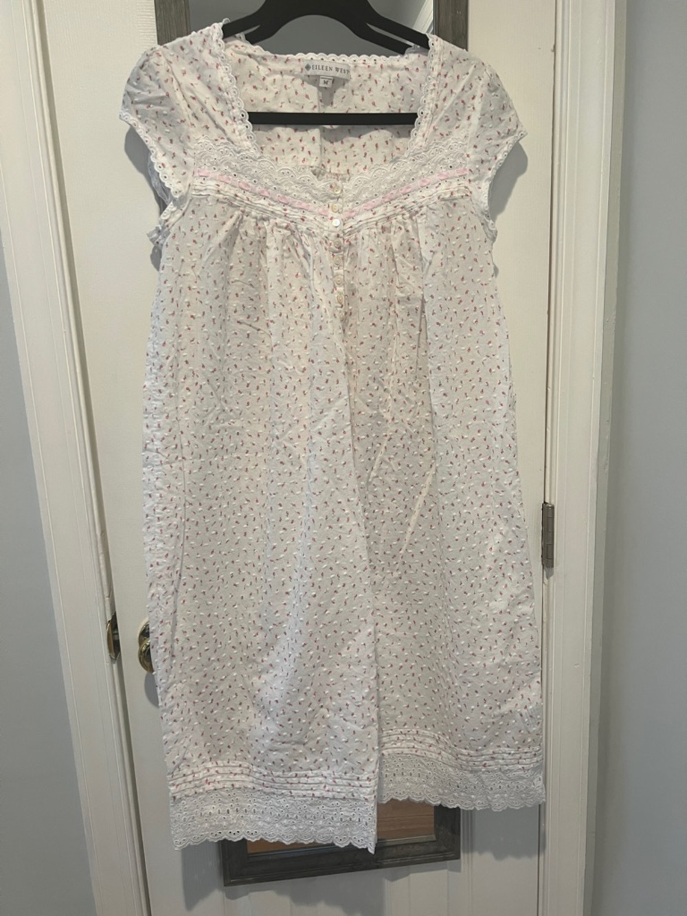 Eileen West White Nightgown with Pink Floral Print